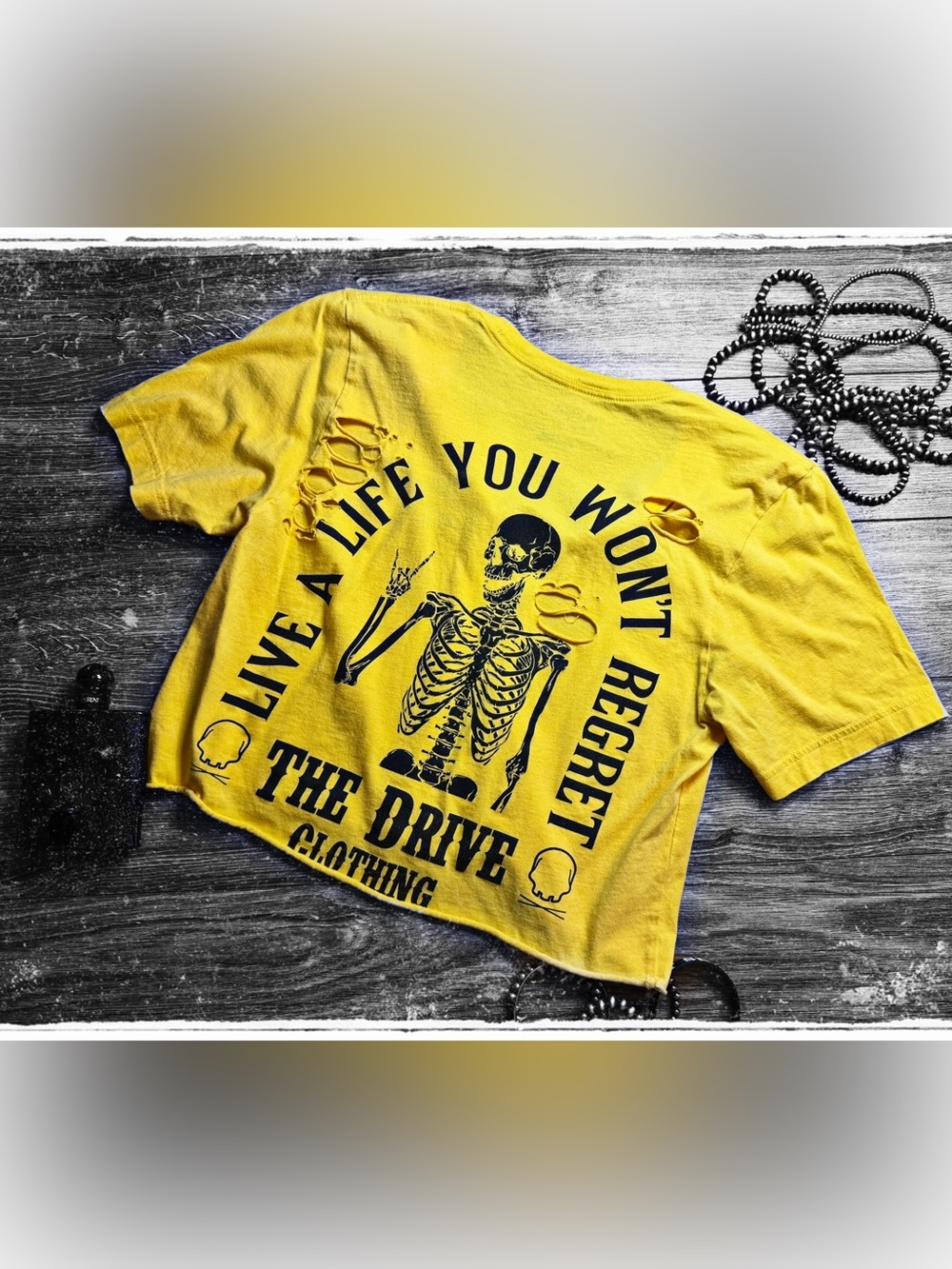 Yellow Graphic Crop Tee with Skeleton Print